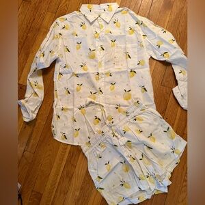 Ambra Magdalena Lemon Print linen beach set